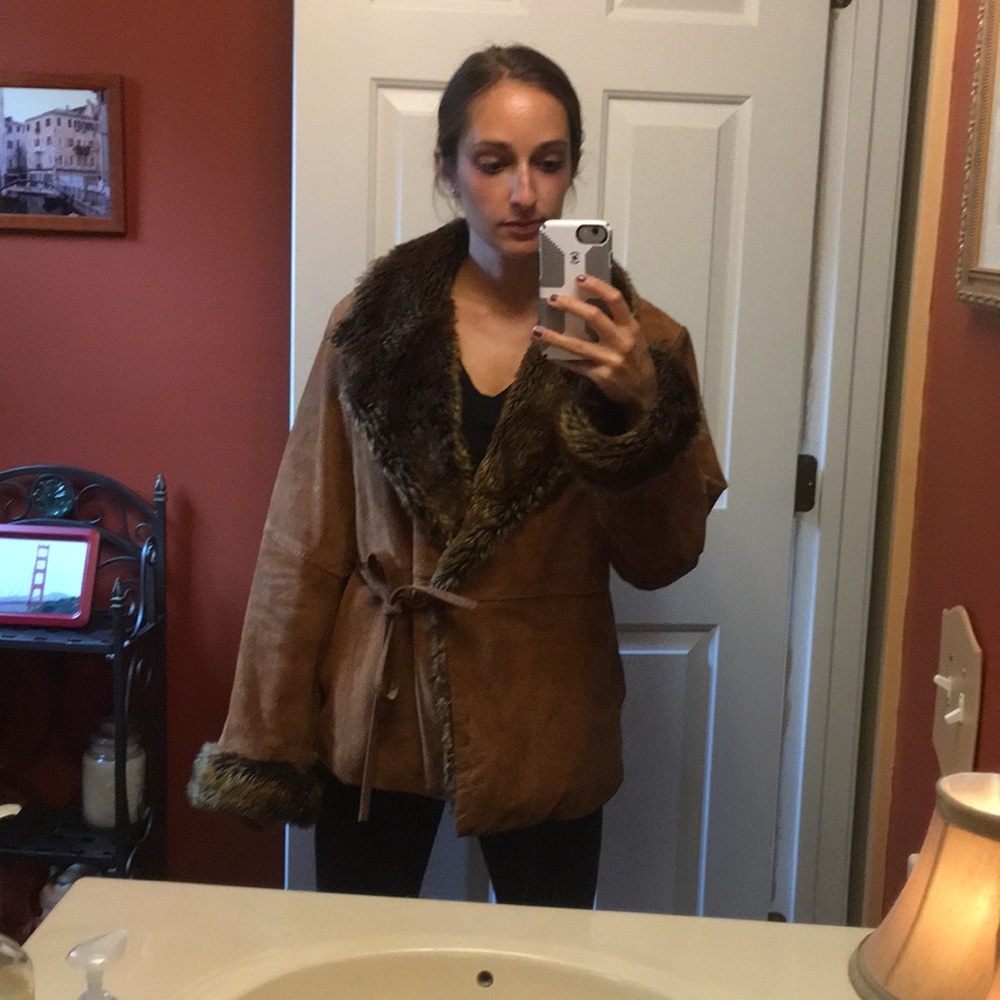 Beautiful size small brown suede fur coat